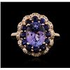 Image 2 : 14KT Rose Gold 2.90ct Tanzanite, Sapphire and Diamond Ring