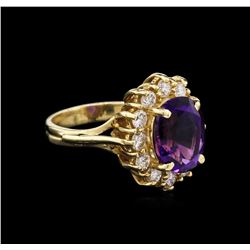 2.87ct Amethyst and Diamond Ring - 14KT Yellow Gold