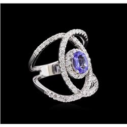 0.82ct Tanzanite and Diamond Ring - 14KT White Gold