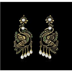 1.15ctw Emerald, Diamond, Pearl Earrings - 18KT Yellow Gold