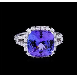 6.90ct Tanzanite and Diamond Ring - 14KT White Gold