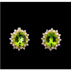 8.00ctw Peridot and Diamond Earrings - 14KT Yellow Gold