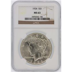 1924 NGC MS63 Peace Silver Dollar