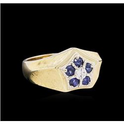 0.65ctw Blue Sapphire and Diamond Ring - 14KT Two-Tone Gold