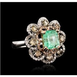 14KT White Gold 2.96ct Emerald and Diamond Ring