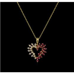 0.10ctw Ruby and Diamond Pendant With Chain - 14KT Yellow Gold