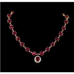 72.00ctw ruby and Diamond Necklace - 14KT Yellow Gold