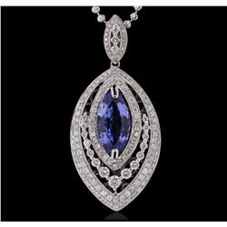 14KT White Gold 4.42ct Tanzanite and Diamond Pendant with Chain