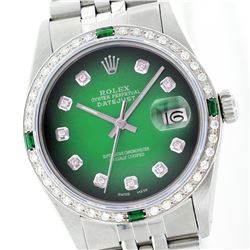 Rolex Stainless Steel Diamond and Emerald DateJust Men's Watch