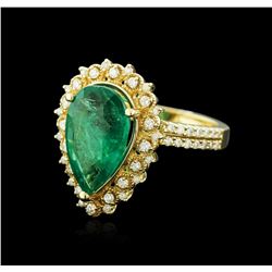 14KT Yellow Gold 3.82ct Emerald and Diamond Ring