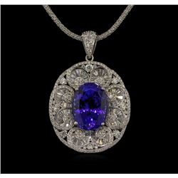 21.34ct GIA Cert Tanzanite and Diamond Pendant With Chain - 14KT White Gold