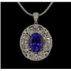 Image 1 : 21.34ct GIA Cert Tanzanite and Diamond Pendant With Chain - 14KT White Gold