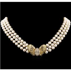 Pearl and Diamond Necklace - 14KT Yellow Gold