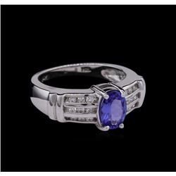 0.67ctw Tanzanite and Diamond Ring - 14KT White Gold