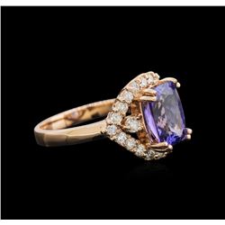 3.46ct Tanzanite and Diamond Ring - 14KT Rose Gold