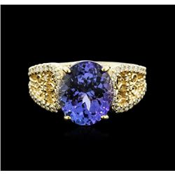 14KT Yellow Gold 4.98ct Tanzanite and Diamond Ring