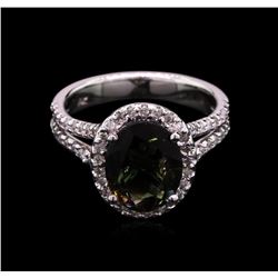 2.66ct Green Tourmaline and Diamond Ring - 14KT White Gold