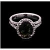 Image 1 : 2.66ct Green Tourmaline and Diamond Ring - 14KT White Gold