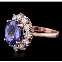 14KT Rose Gold 3.30ct Tanzanite and Diamond Ring