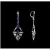 Image 2 : 4.85ctw Blue Sapphire and Diamond Dangle Earrings  - 18KT White Gold