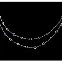 5.05ctw Blue Sapphire and Diamond Necklace - 18KT White Gold