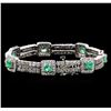 Image 2 : 2.84ctw Emerald and Diamond Bracelet - 14KT White Gold