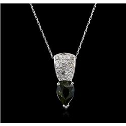 14KT White Gold 2.12ct Green Tourmaline and Diamond Pendant With Chain
