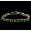 13.12ctw Emerald and Diamond Bracelet - 14KT Yellow Gold