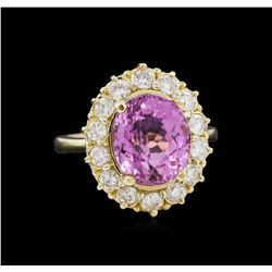 5.77ct Kunzite and Diamond Ring - 14KT Yellow Gold