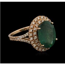 5.55ct Emerald and Diamond Ring - 14KT Rose Gold