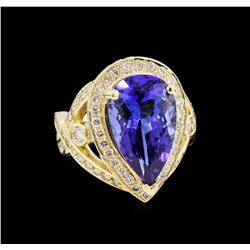 14KT Yellow Gold 7.74ct GIA Cert Tanzanite and Diamond Ring