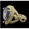 Image 2 : 14KT Yellow Gold 7.74ct GIA Cert Tanzanite and Diamond Ring