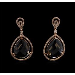 25.12ctw Smoky Quartz and Diamond Earrings - 14KT Rose Gold