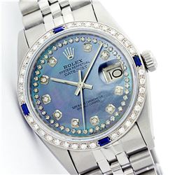 Rolex Stainless Steel Diamond and Sapphire DateJust Men's Watch