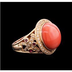14KT Rose Gold 11.71ct Carnelian, Ruby and Diamond Ring