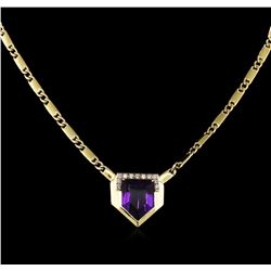 17.75ct Amethyst and Diamond Necklace - 14KT Yellow Gold