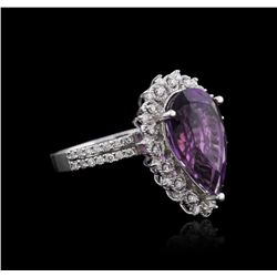 14KT White Gold 5.50ct Amethyst and Diamond Ring