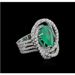 14KT White Gold 4.27ct Emerald and Diamond Ring
