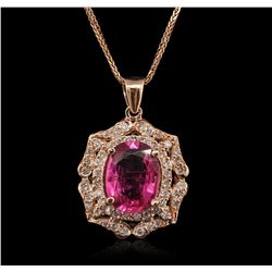 14KT Rose Gold 2.25ct Tourmaline and Diamond Pendant With Chain