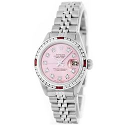 Rolex Stainless Steel Diamond And Ruby DateJust Ladies Watch