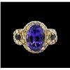 Image 4 : 14KT Yellow Gold 4.01ct Tanzanite, Sapphire and Diamond Ring
