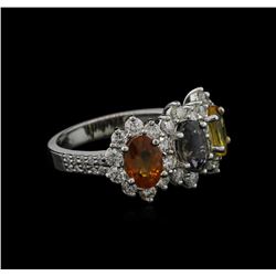 3.02ctw Multicolor Sapphire and Diamond Ring - 14KT White Gold