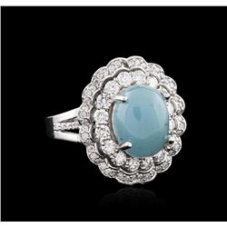 14KT White Gold 4.44ct Chrysoprase and Diamond Ring