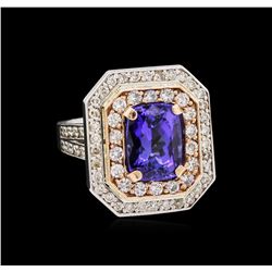 14KT Rose and White Gold 4.29ct Tanzanite and Diamond Ring