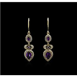 2.61ctw Amethyst and Diamond Earrings - 18KT Yellow Gold