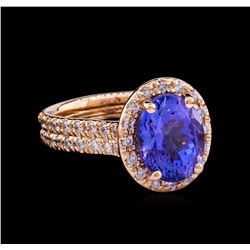 4.32ct Tanzanite and Diamond Ring - 14KT Rose Gold