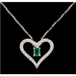 14KT White Gold 0.45ct Emerald and Diamond Pendant With Chain