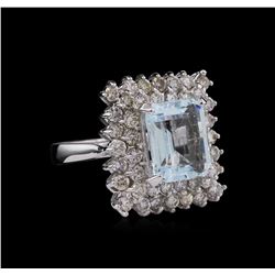 14KT White Gold 3.69ct Aquamarine and Diamond Ring
