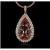 Image 2 : 14KT Rose Gold GIA Certified 34.63ct Morganite and Diamond Pendant With Chain