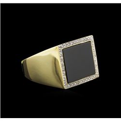 Onyx and Diamond Ring - 14KT Yellow Gold